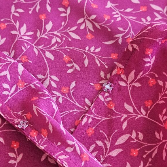 Old Navy Faux Wrap Dress Women L Wine LS Midi Lined Ruffles Dainty Floral Boho - Picture 11 of 16